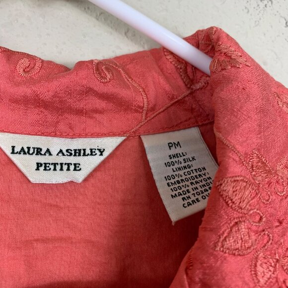 VTG Y2K Laura Ashley Floral Embroidered 100% Silk Jacket Sz Petite Medium Cottag - Picture 4 of 6